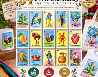 Mexican PNG images: 54 Decks, mexican party game, instant download