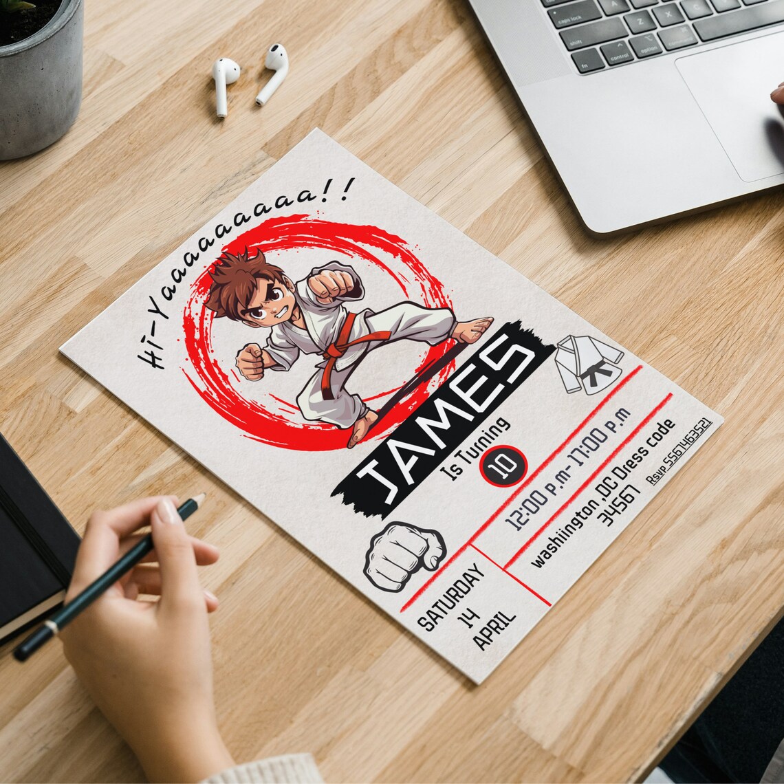 🥋 Tarjeta Cobra Kai Personalizada - Cumpleaños Karate Kid - Premium A5 - ¡Feroz Y Divertida!