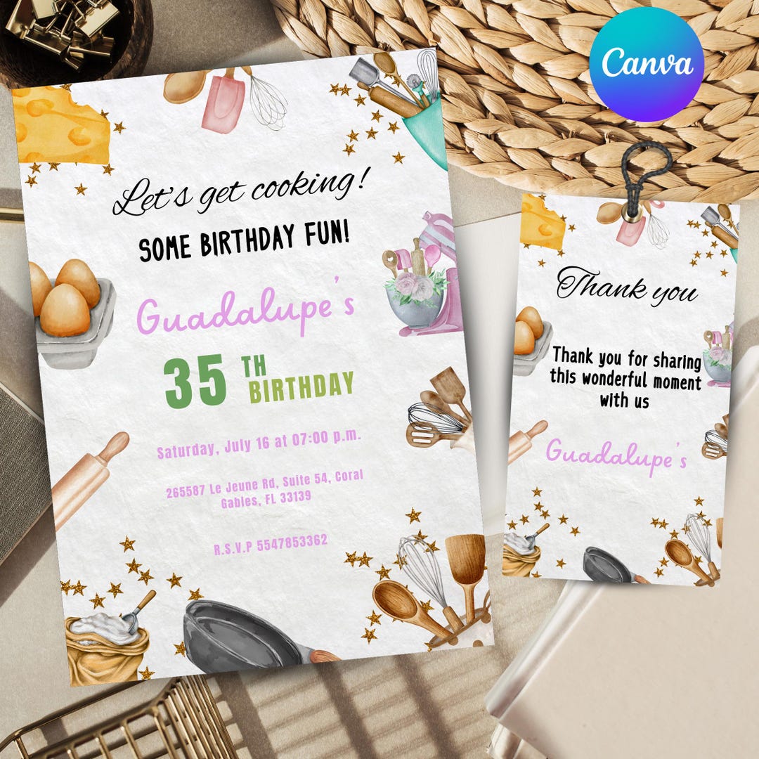 Cooking Birthday Party Invitation: Minimalist Kitchen Theme (digital ...