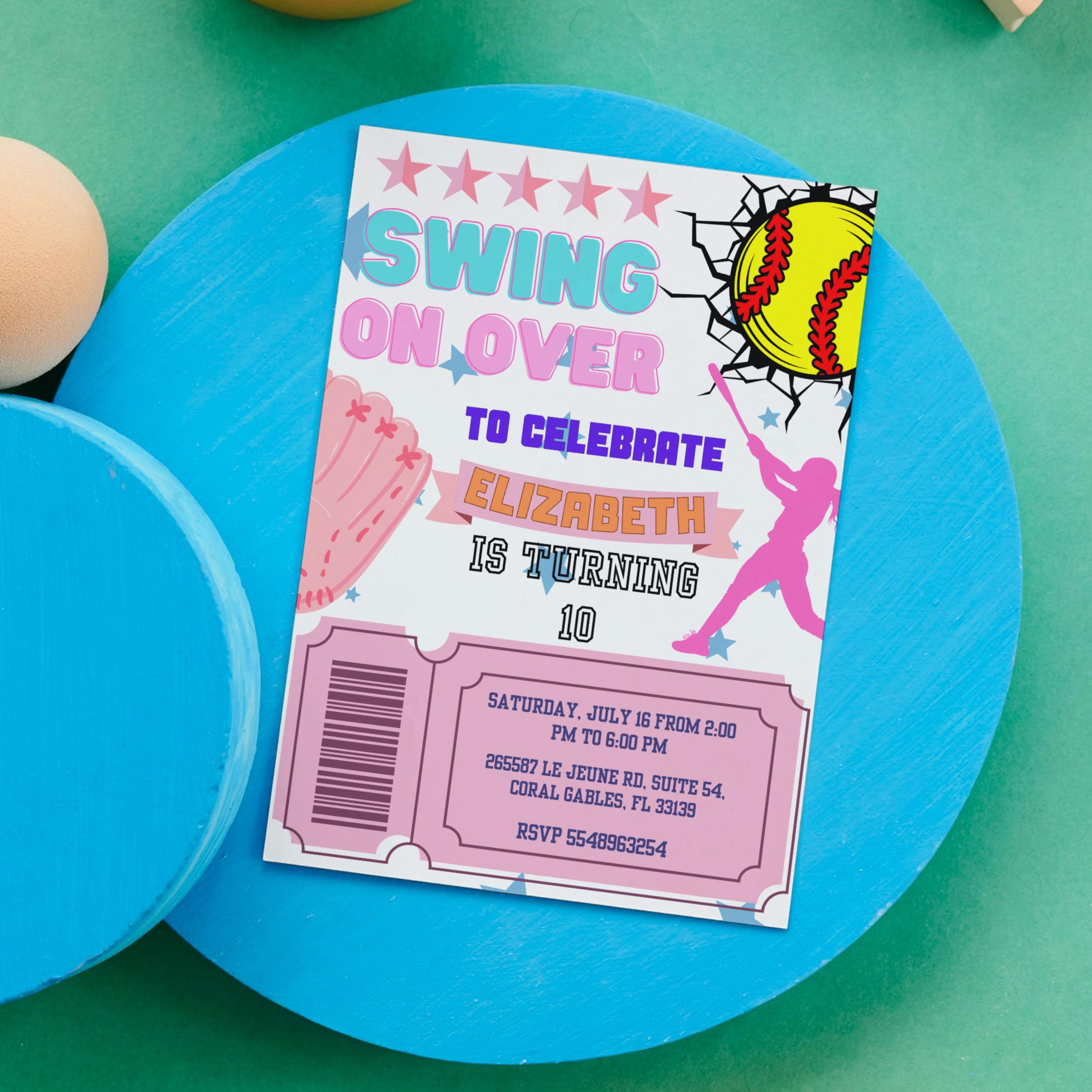 Softball Party Invitation, Softball Invitation, Softball Birthday