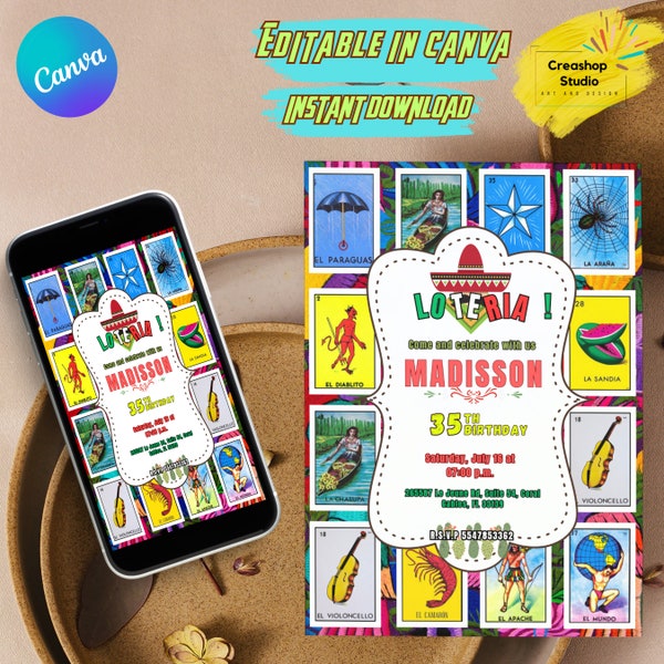 loteria invitation template - loteria invitation - customizable loteria invitation - lottery birthday card