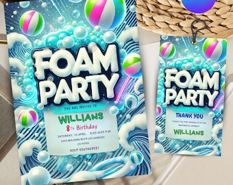 Foam Party Invitation: Customizable Bubble Birthday Card (Digital Download)