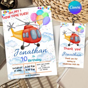 invitación de cumpleaños de helicóptero tarjeta de cumpleaños de helicóptero personalizable invitación editable para tarjeta de celebración de fiesta temática de helicóptero