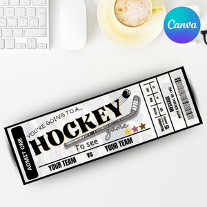 boleto de regalo falso para un juego de hockey sobre hielo vale de regalo para un juego de hockey certificado de entrada de hockey digital personalizable e imprimible