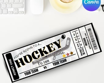 fake gift ticket for ice hockey game gift voucher for hockey game customizable and printable digital hockey entry certificate