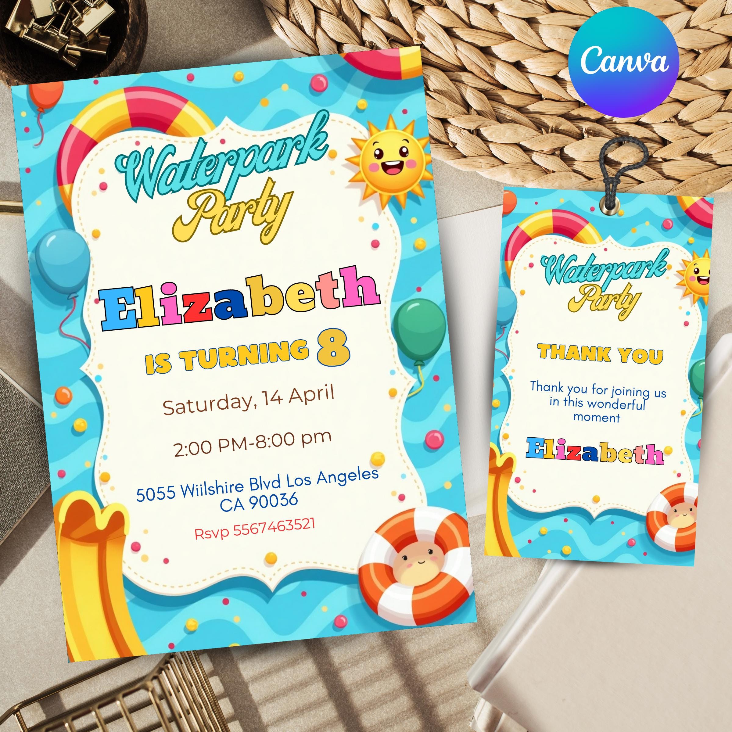 Waterpark Birthday Invitation: Editable Digital Template