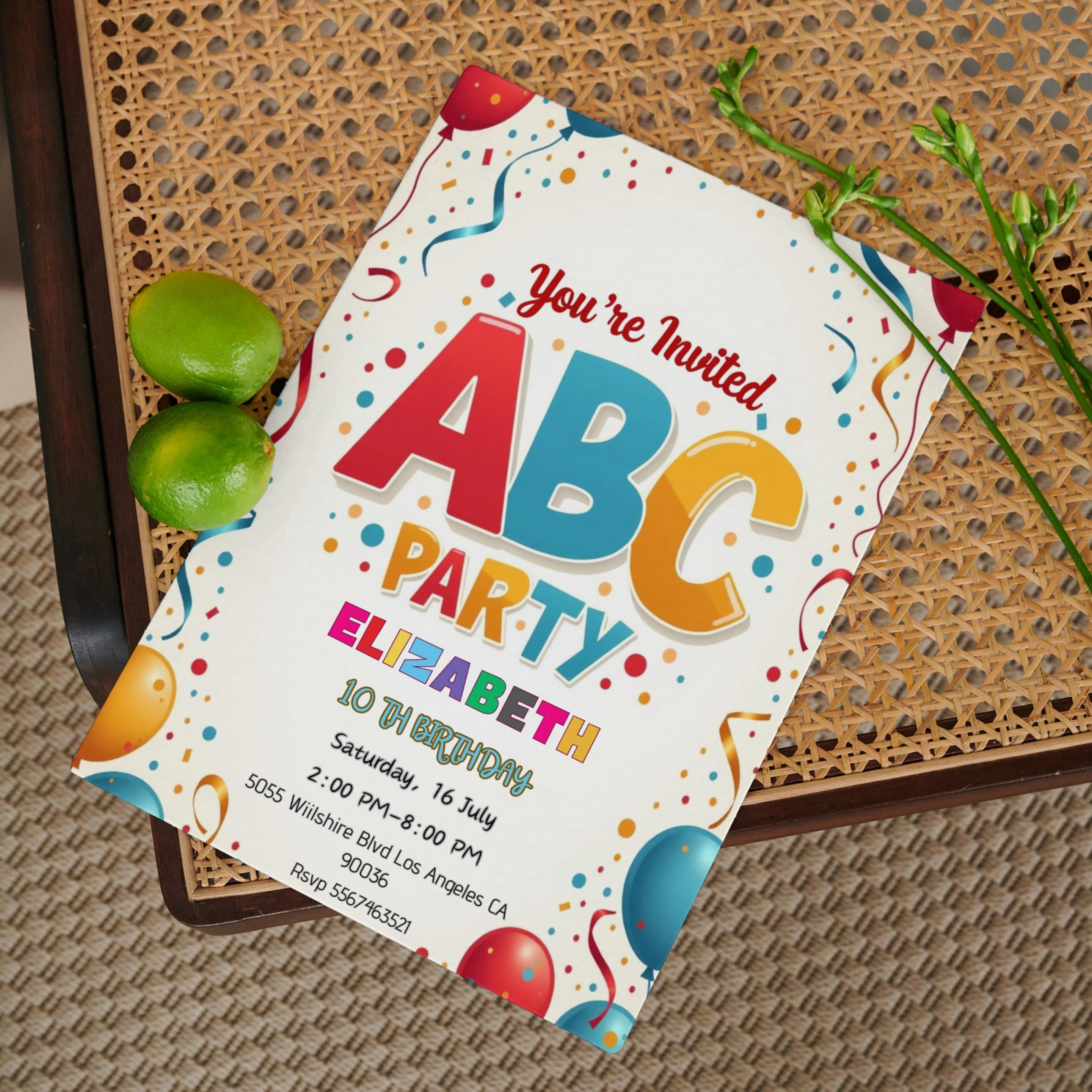 ABC Birthday Invitation: Editable Alphabet Party Card (digital Download ...