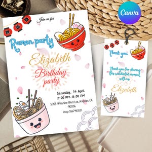 ramen party invitation, japanese invitation, birthday card for ramen lovers, customizable invite for ramen restaurant, printable template