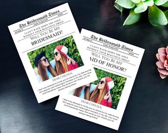 Newspaper Bridesmaid Proposal Card: Printed Wedding Card