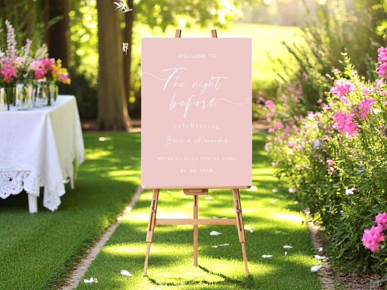 Elegant Blush Pink Welcome Sign for Rehearsal Dinner – White Lettering