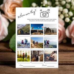 Where Were They Game: Bridal Shower Photo Guessing Game (Editable Canva Template)