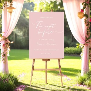 Elegant Blush Pink Welcome Sign for Rehearsal Dinner – White Lettering