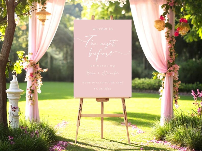 Elegant Blush Pink Welcome Sign for Rehearsal Dinner – White Lettering