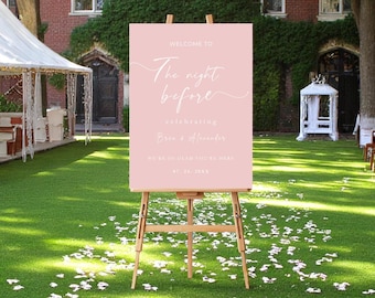 Blush Pink Rehearsal Dinner Welcome Sign: Elegant White Lettering