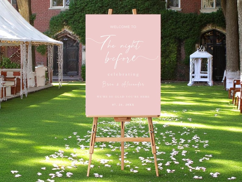 Elegant Blush Pink Welcome Sign for Rehearsal Dinner – White Lettering