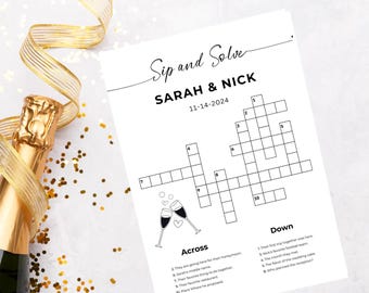 SHIPPED Custom Wedding Crossword Puzzle Game: Sip and Solve, Printed & Shipped
