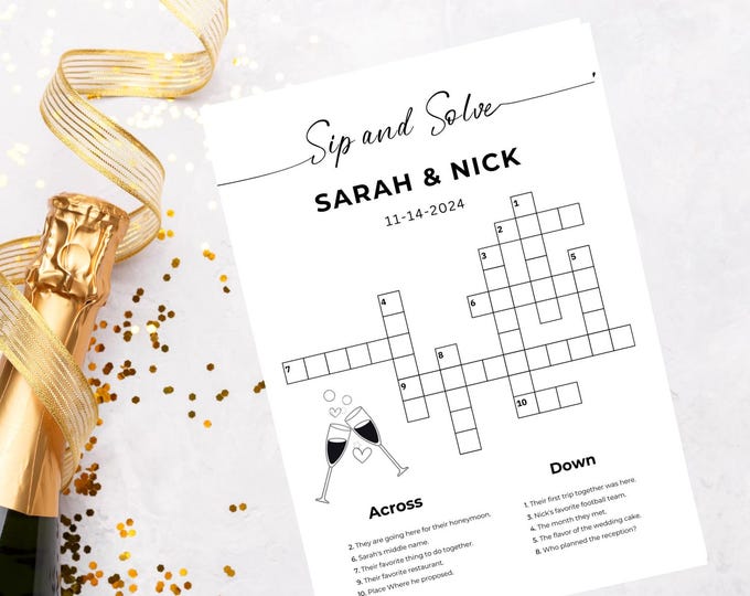 Featured listing image: Sip and Solve Custom Wedding Game Printed + Shipped