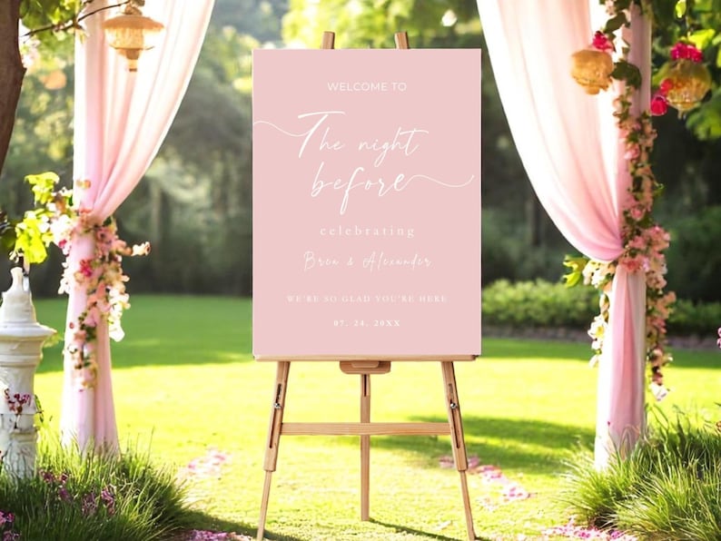 Elegant Blush Pink Welcome Sign for Rehearsal Dinner – White Lettering
