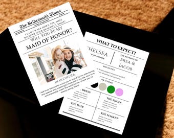 Maid of Honor Newspaper Proposal Card: Printed Bridesmaid Wedding Card