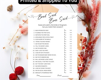 Personalized He Said She Said Bridal Shower Game: Printed & Shipped