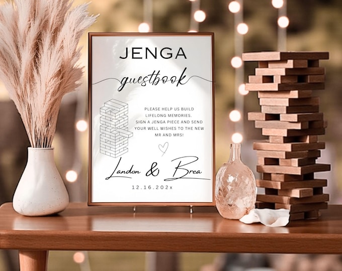 Featured listing image: Jenga Guest book sign - Editable In Canva
