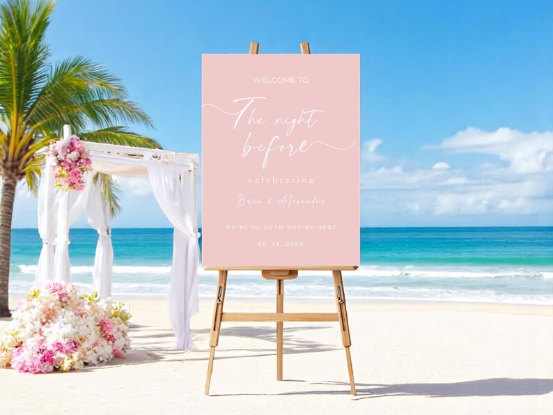 Elegant Blush Pink Welcome Sign for Rehearsal Dinner – White Lettering