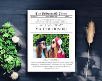 Maid of Honor Newspaper Proposal Card: Printed Bridesmaid Wedding Card