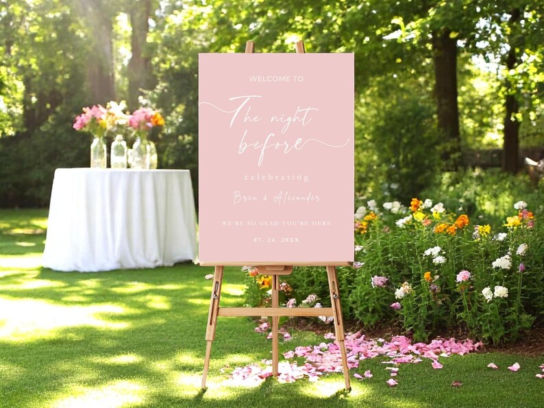 Elegant Blush Pink Welcome Sign for Rehearsal Dinner – White Lettering