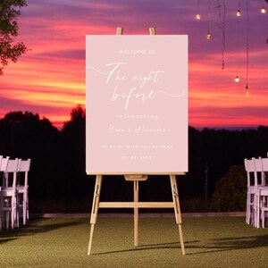 Elegant Blush Pink Welcome Sign for Rehearsal Dinner – White Lettering