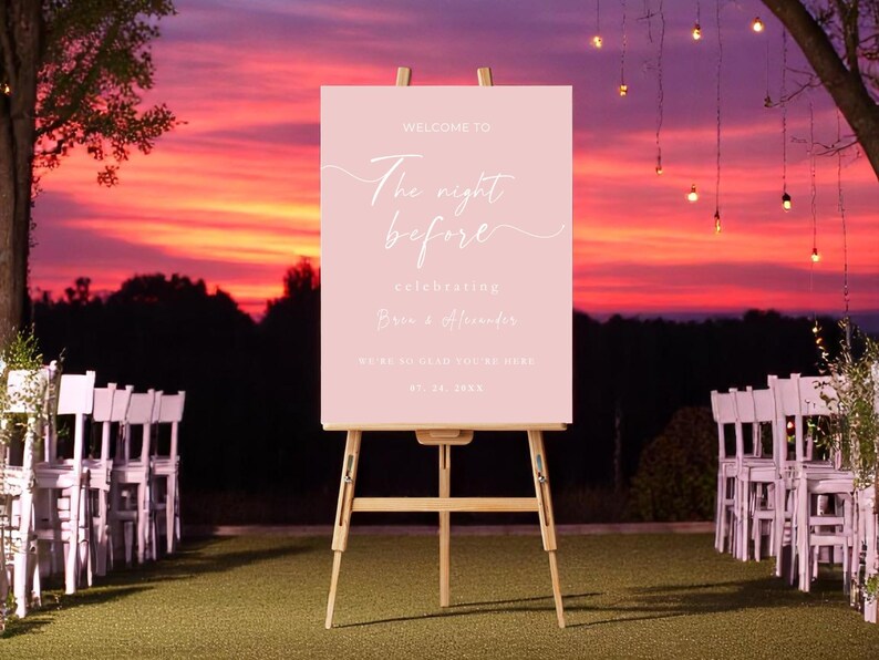 Elegant Blush Pink Welcome Sign for Rehearsal Dinner – White Lettering