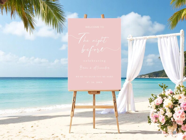 Elegant Blush Pink Welcome Sign for Rehearsal Dinner – White Lettering
