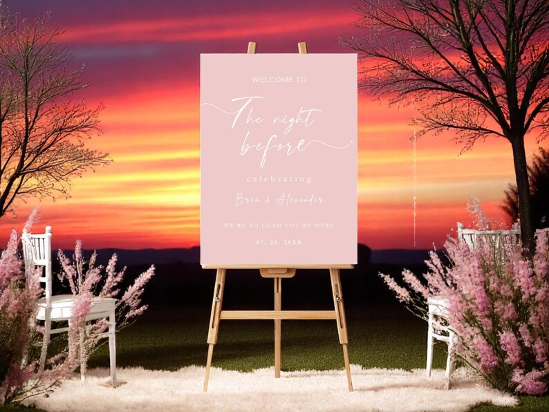 Elegant Blush Pink Welcome Sign for Rehearsal Dinner – White Lettering