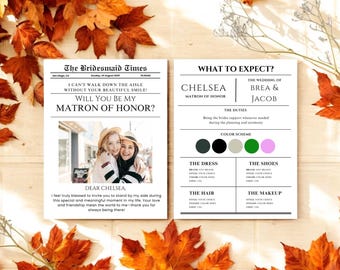 Matron of Honor Newspaper Proposal Card: Printed Bridesmaid Announcement