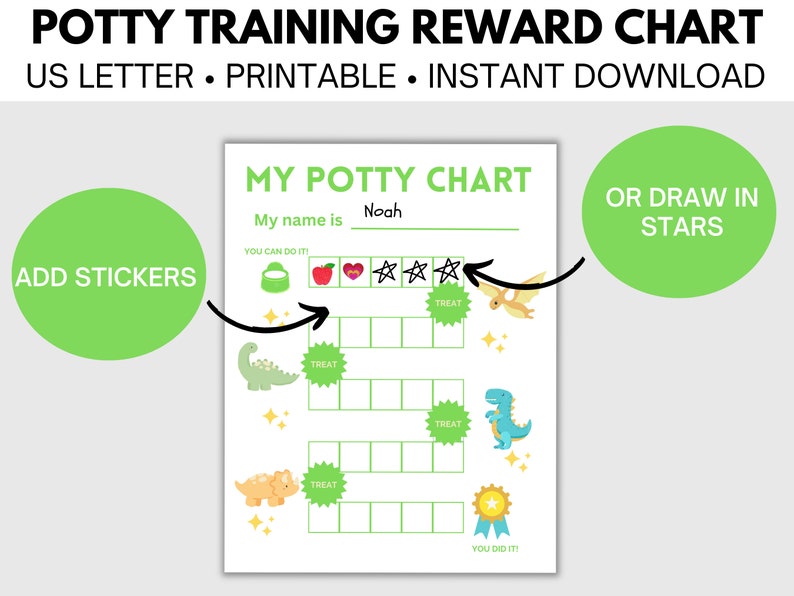 Dinosaur potty training reward chart potty sticker chart instant