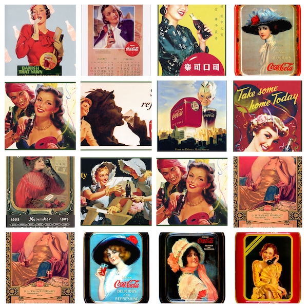 348 vintage Coca Cola advertisement postcards and posters of varying sizes for digital download