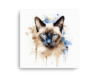窓の上の猫 5 x 7 アートプリント リンクスポイント シャム猫 水彩画