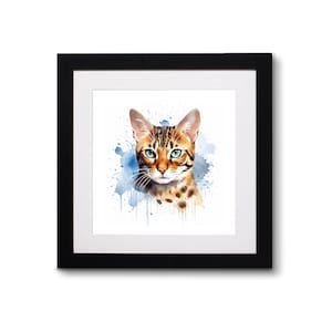 Bengalkatze Haustier Portrait | Wandkunst | Aquarell | Gerahmter Kunstdruck | Haustier Portrait | Katzen Kunst
