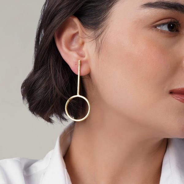 Asymmetric Brass Earrings · Geometric Gold Earrings · Minimalist Statement Jewelry · Handmade Gift for Her