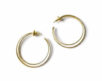 Handmade Double Band Brass Hoop Earrings: Minimalist Lightweight Statement