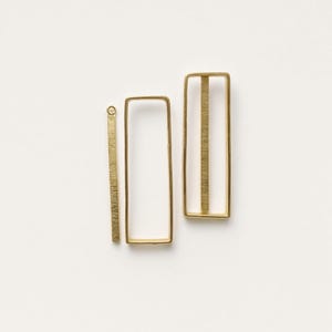 Handmade Brass Rectangle Drop Earrings: 2-in-1 Geometric Boho Style