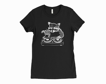 Women's DJ Raccoon T-Shirt - Trash Panda Turntable Tee