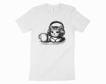 Cozy Cat – Retro Style Graphic Tee for Music and Cat Lovers