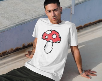 Pixel Mushroom Shirt – Retro 8-bit Graphic Tee