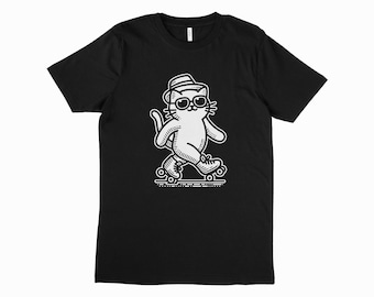 T-shirt met rolschaatsende kat – Grappig retro T-shirt met graphic print