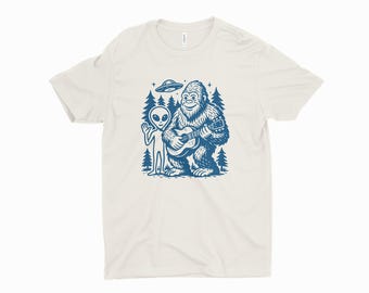 ビッグフットとエイリアンのシャツ - レトロな神話のジャムセッションTシャツ