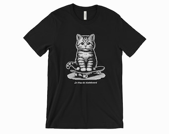 Skateboarding Cat Shirt – Funny French Cat Tee for Animal and Skate Fans