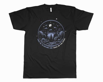 Camiseta "Llévame a la naturaleza" - Camiseta con estampado de bosque estrellado - Camiseta para aventuras al aire libre