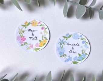 Personalised Wedding Stickers | Custom Name Invitation, Gift Bag, Envelope Seals | Floral Detail
