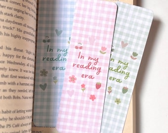 Pastel Gingham Reading Era Bookmarks | Laminated Cardstock Bookworm Gift