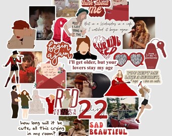 Stickers pour album « Rouge » de Taylor Swift | Lot de 10, 15, 20 ou 30 | Autocollants de haute qualité, durables et imperméables
